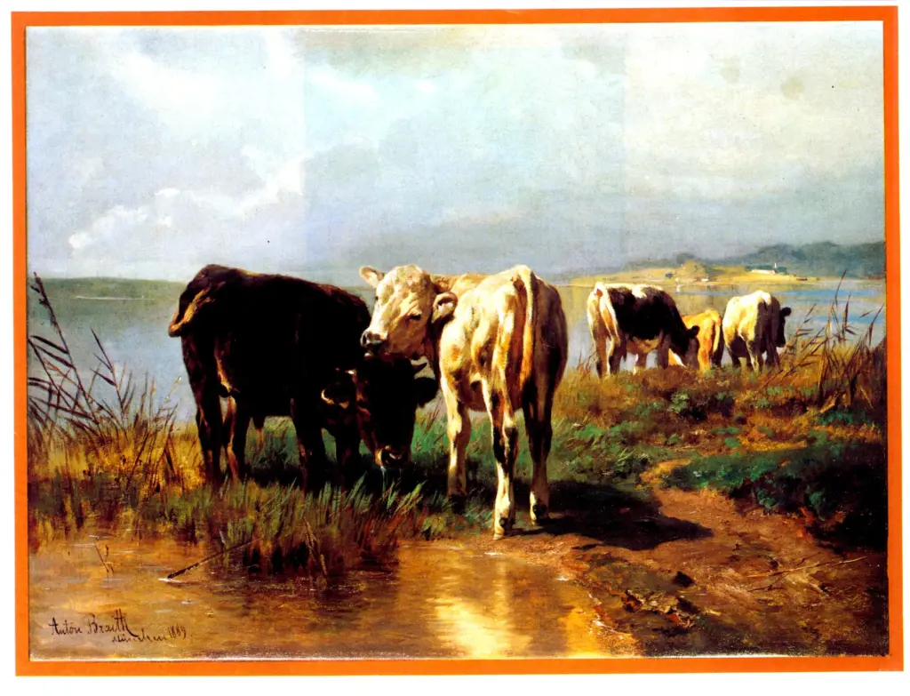 Anonimo , Braith, Anton - sec. XIX - Jungvieh am Wasser , fronte