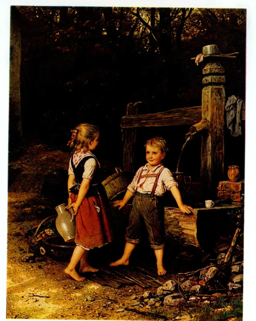 Anonimo , von Bremen, Johann Georg Meyer - sec. XIX - Children playing at a well , fronte