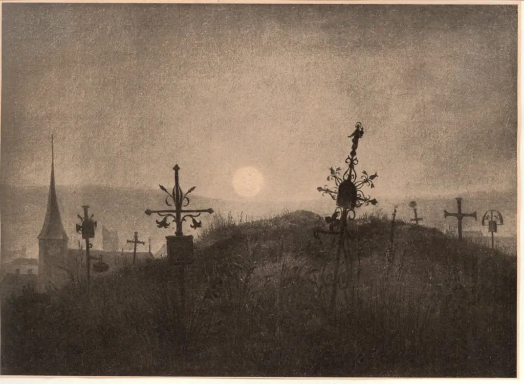 Anonimo , Carus, Carl Gustav - sec. XVIII/ XIX - Friedhof bei Aufgehendem mond