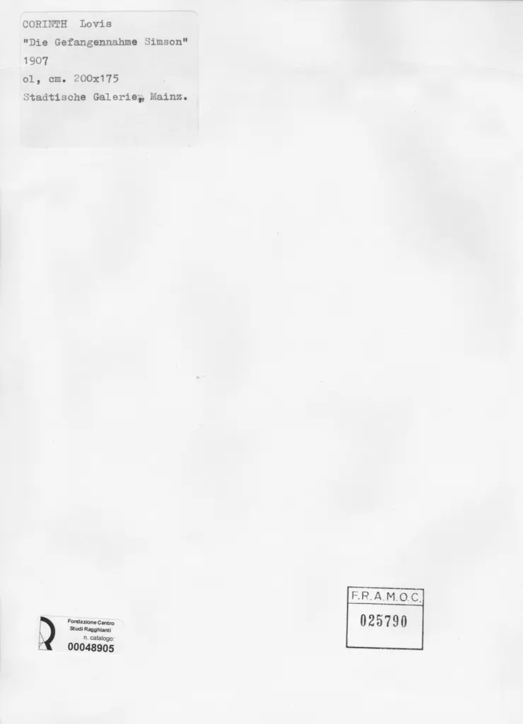 Anonimo , Corinth, Lovis - sec. XX - Die Gefangennahme Simson , retro