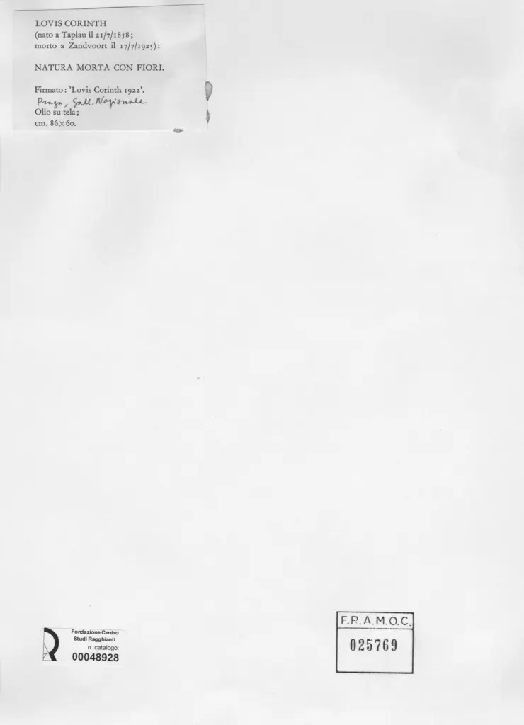 Anonimo , Corinth, Lovis - sec. XX - Natura morta con fiori , retro