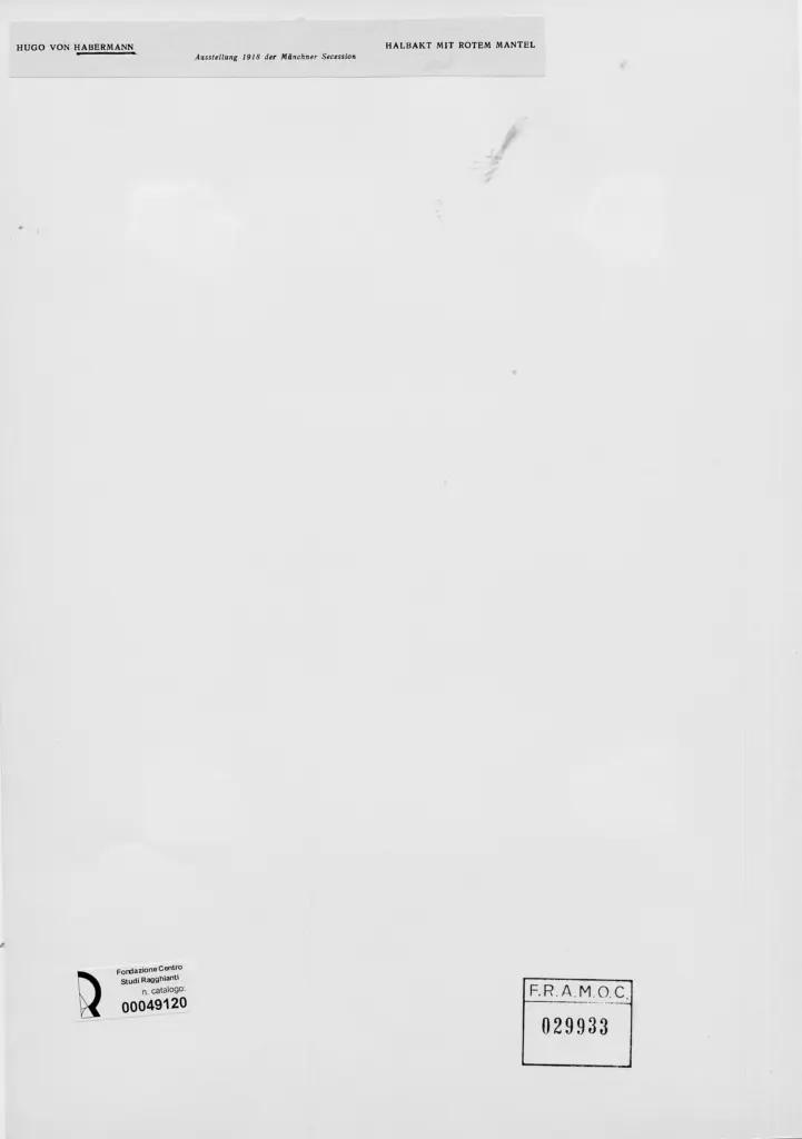 Anonimo , Habermann, Hugo - sec. XX - Ritratto di donna seminuda con mantello rosso , retro