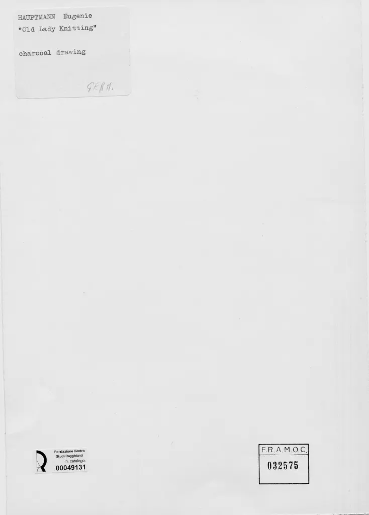 Anonimo , Hauptmann, Eugenie - sec. XIX/ XX - Donna anziana che lavora ai ferri , retro