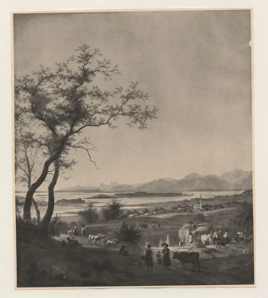 Anonimo , Hess, Peter - sec. XIX - Veduta di paesaggio con contadini , fronte