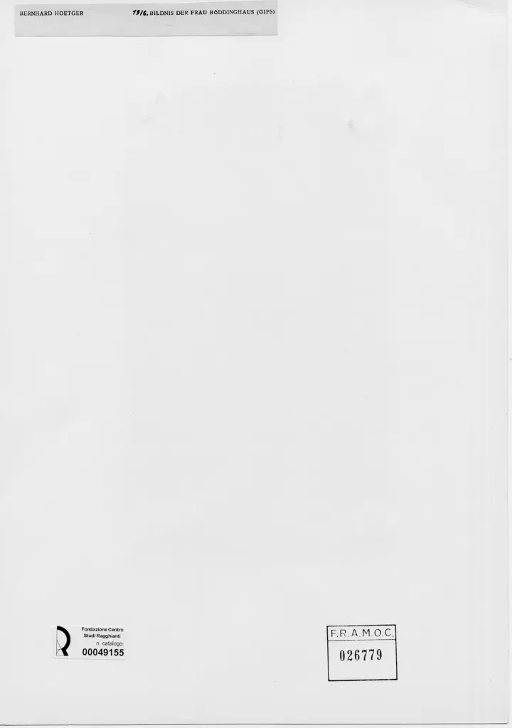 Anonimo , Hoetger, Bernhard - sec. XX - Ritratto della signora B&ouml;ddinghaus , retro