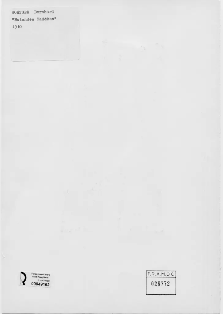 Anonimo , Hoetger, Bernhard - sec. XX - Ragazza che prega , retro