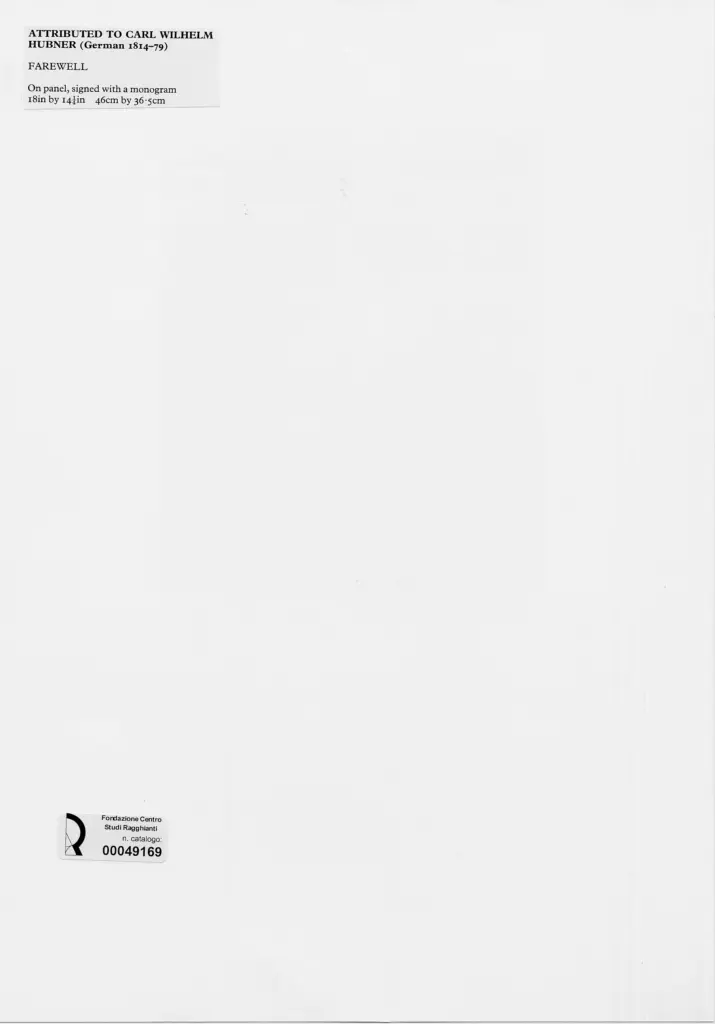 Anonimo , Hubner, Karl Wilhelm - sec. XIX - L'addio , retro