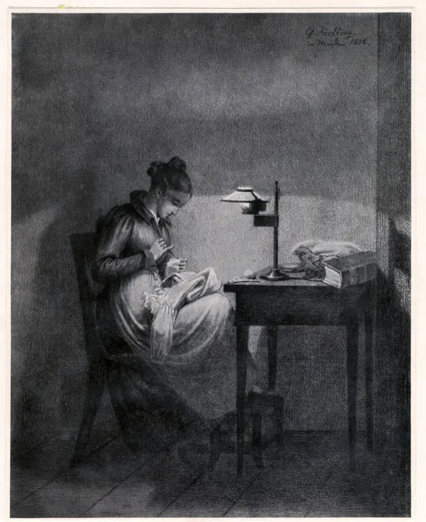 Anonimo , Kersting, Friedrich -Georg - sec. XIX - N&auml;hendes M&auml;chen , fronte