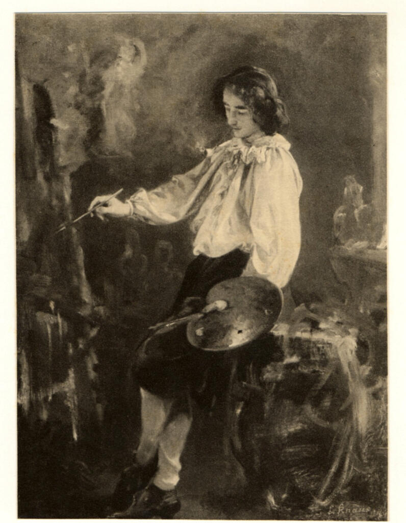 Anonimo , Knaus, Ludwig - sec. XIX - Giovane pittore mentre dipinge , fronte