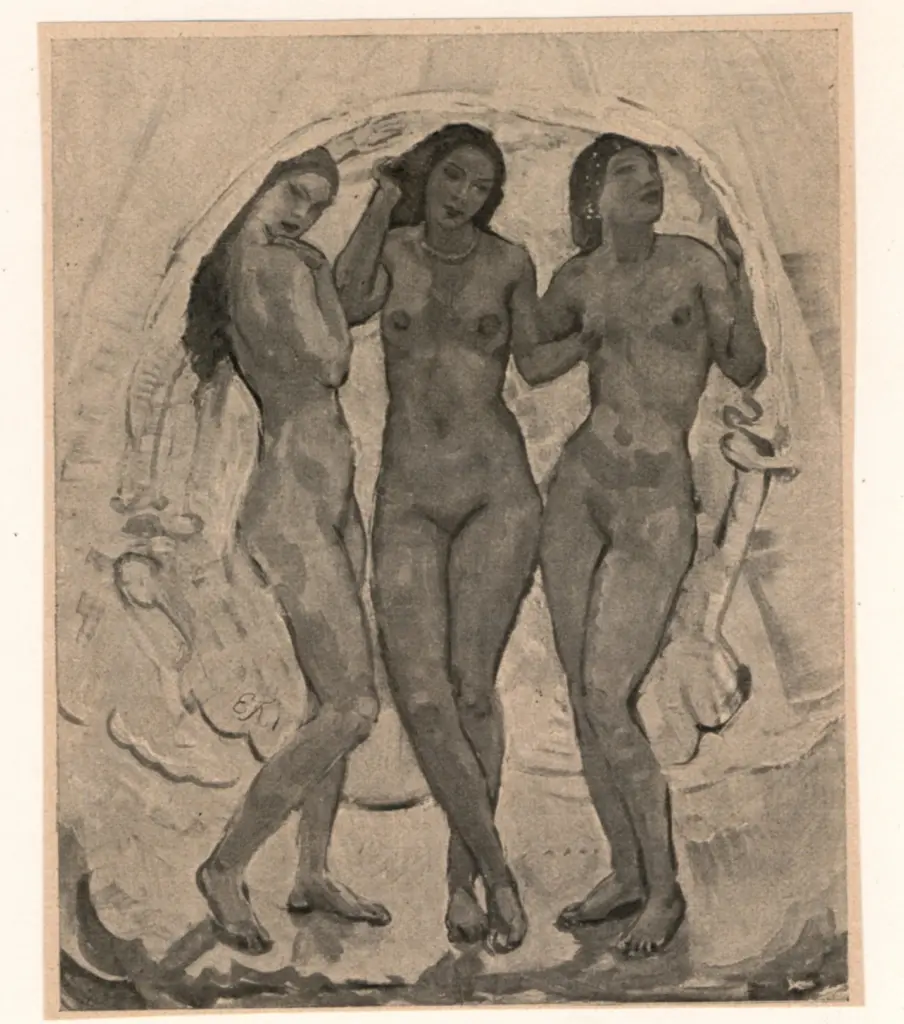 Kuithan, Erich , Drei frauen vor weissem tuch -