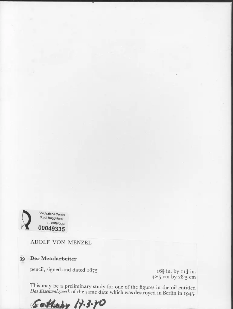 Anonimo , Von Menzel, Adolf - sec. XIX - Der Metalarbeiter , retro