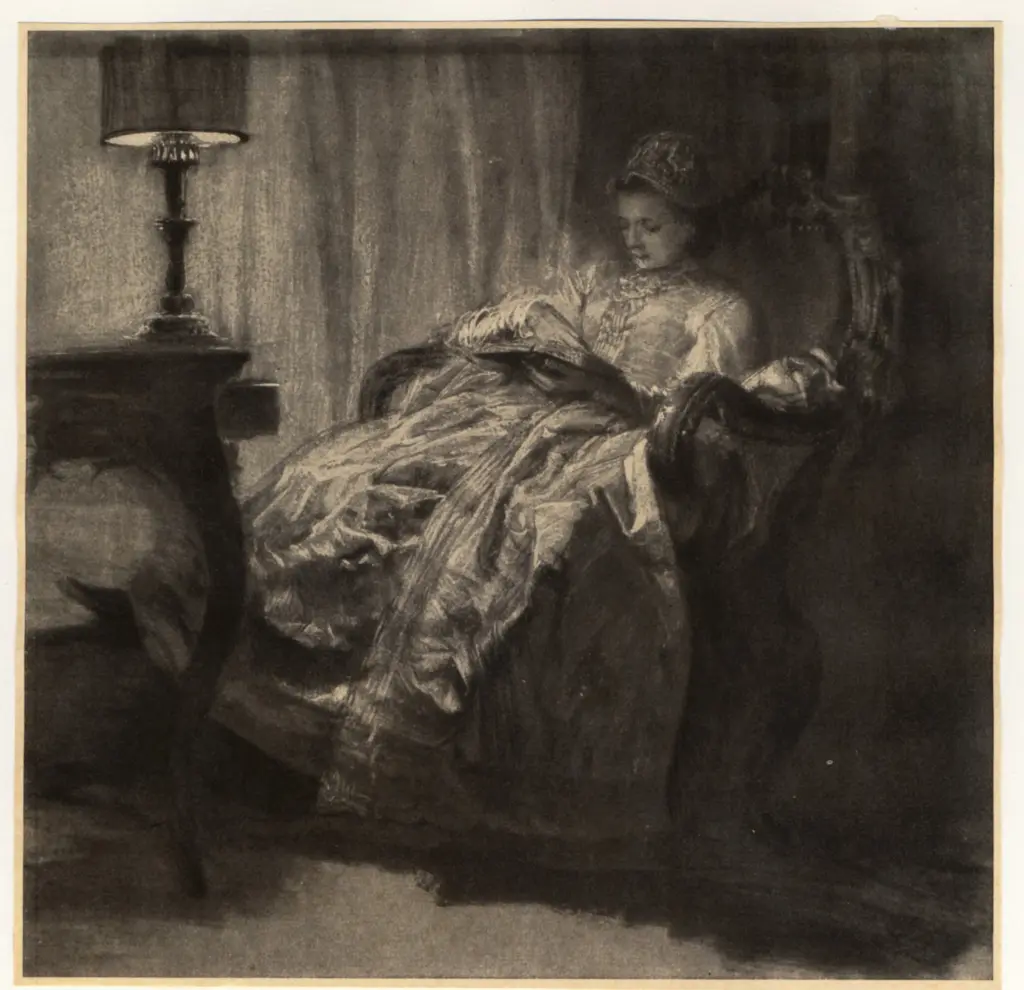 Von Menzel, Adolf , Dame im sessel, bei licht lesend