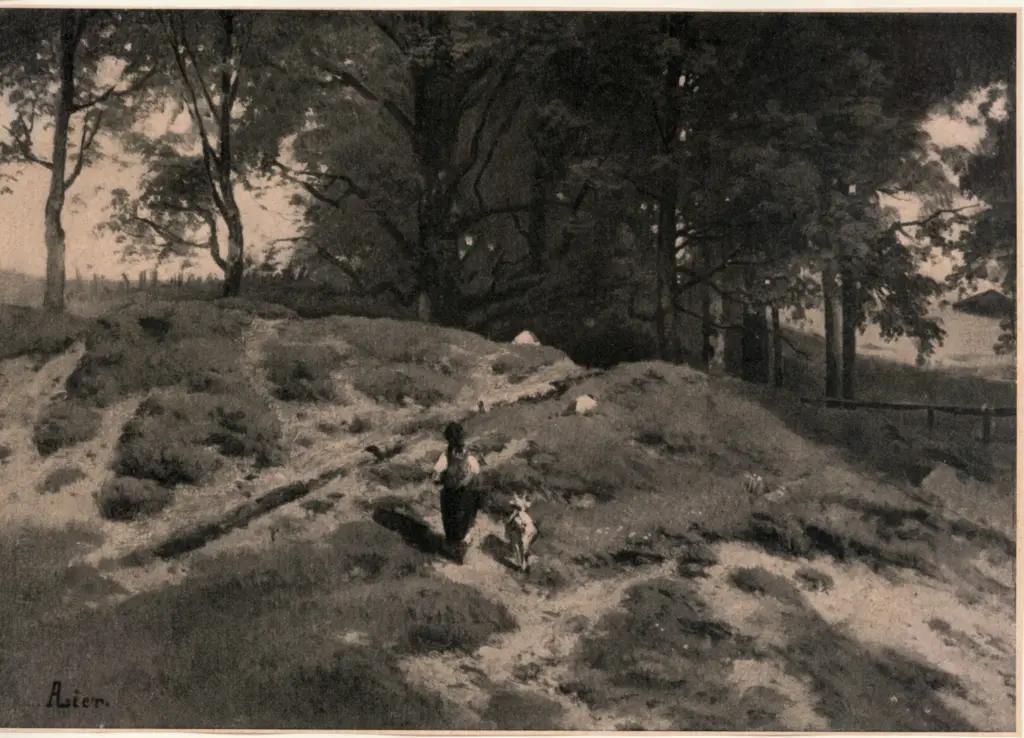 Lier, Adolf , Landschaft mit Hirtin