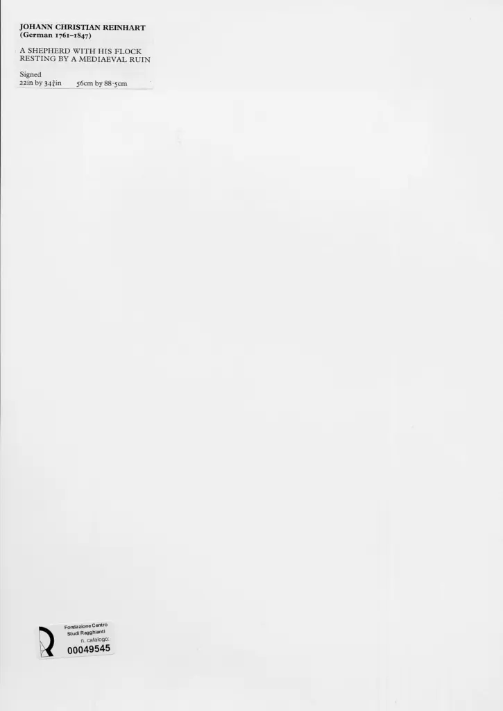 Anonimo , Reinhart, Johann Christian - sec. XVIII/ XIX - Pastore che si riposa col suo gregge all'ombra di rovine , retro