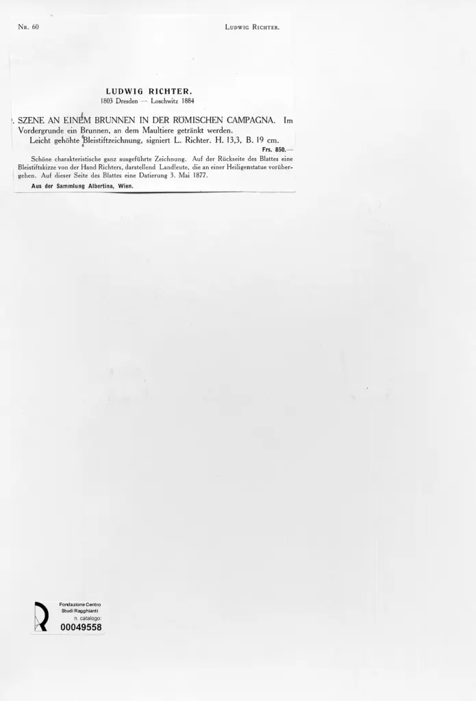 Anonimo , Richter, Ludwig - sec. XIX - Pozzo nella campagna di Roma , retro