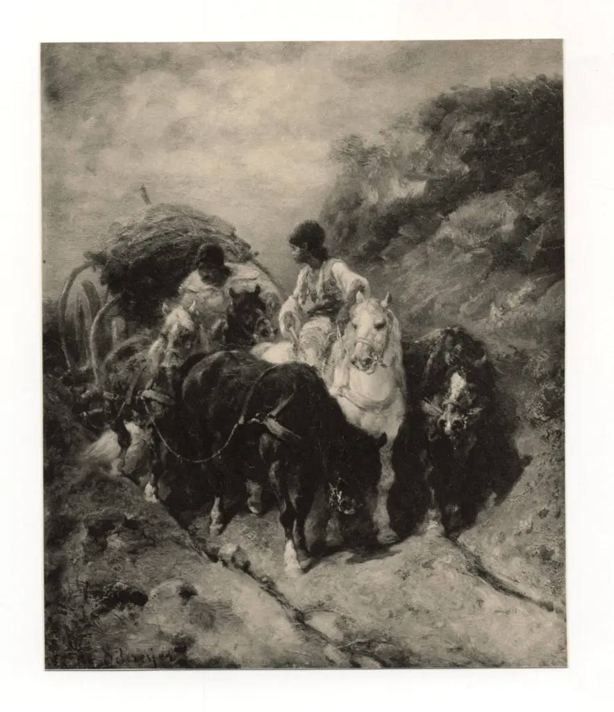 &nbsp; , - cavalli che tirano un carro con due uomini