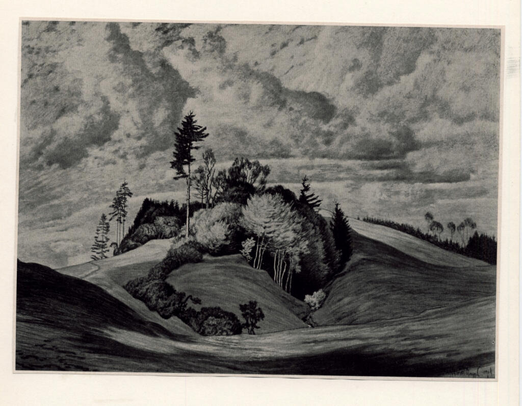 Steppes, Edmund , - paesaggio collinare con alberi