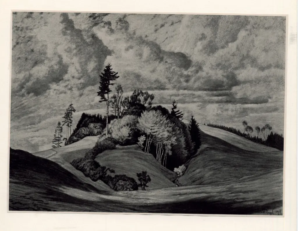 Steppes, Edmund , - paesaggio collinare con alberi