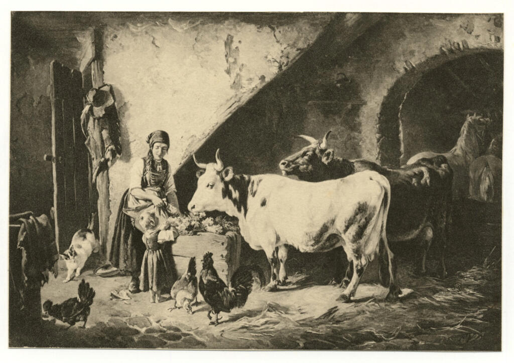 Anonimo , Voltz, Friedrich Johann - sec. XIX - Mucche con contadina , fronte