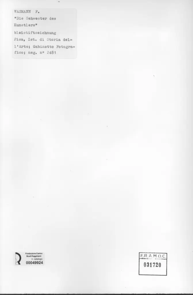 Universit&agrave; di Pisa. Dipartimento di Storia delle Arti , Wasmann, Friedrich , retro