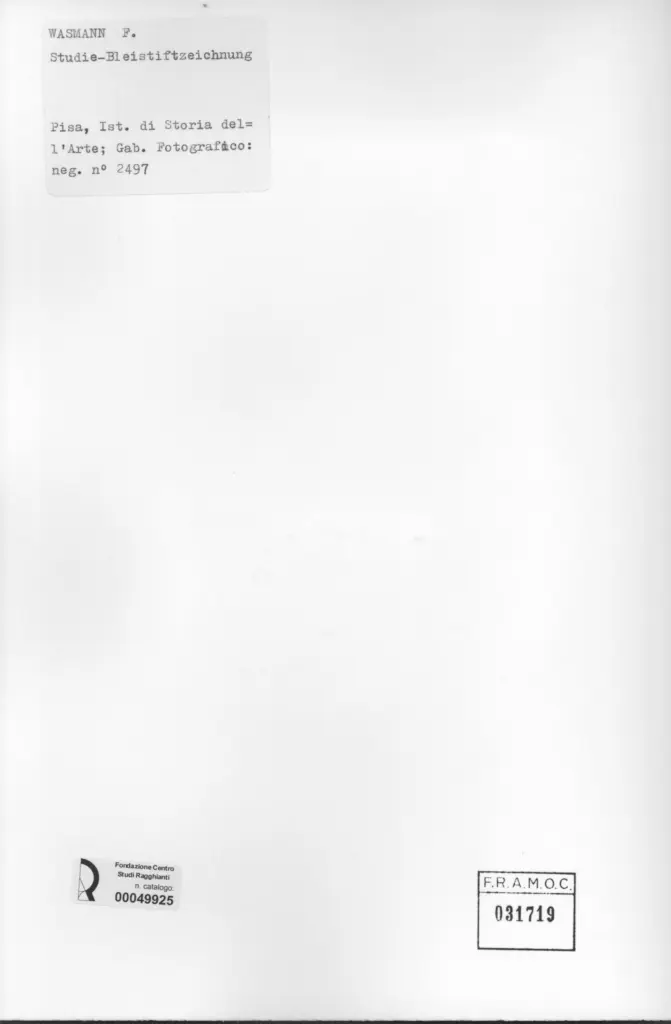 Universit&agrave; di Pisa. Dipartimento di Storia delle Arti , Wasmann, Friedrich , retro