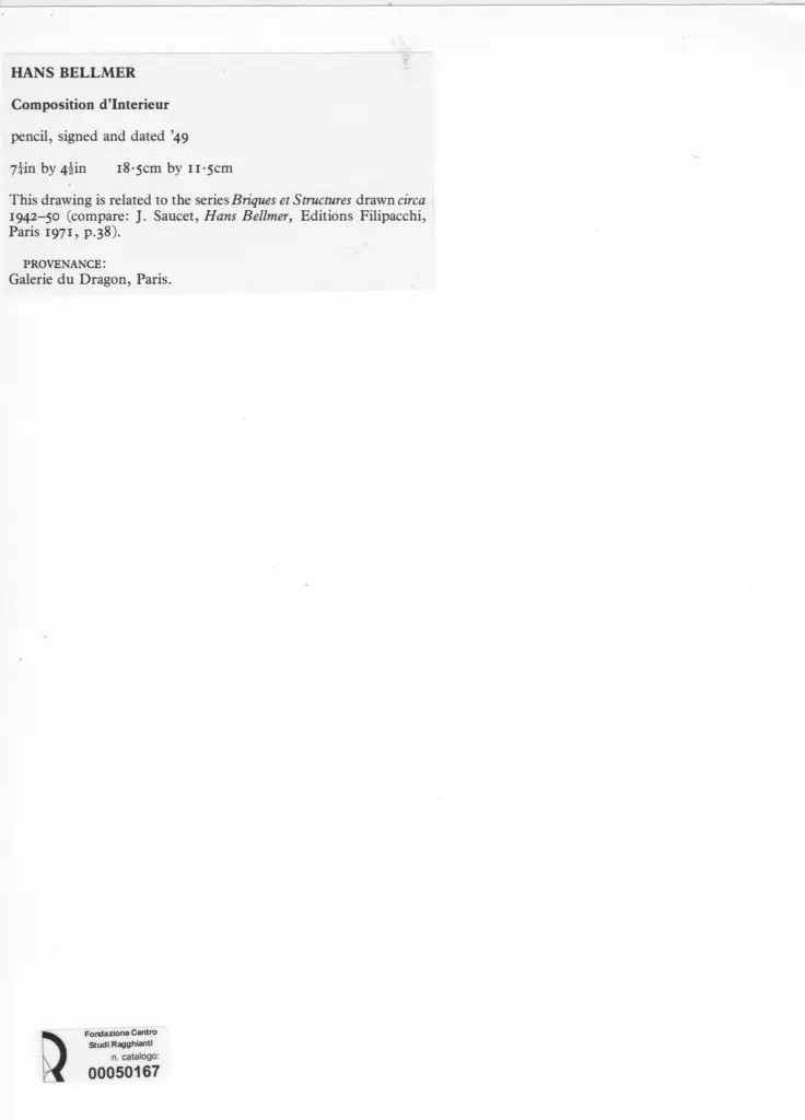 Anonimo , Bellmer, Hans - sec. XX - Composition d'Interieur , retro