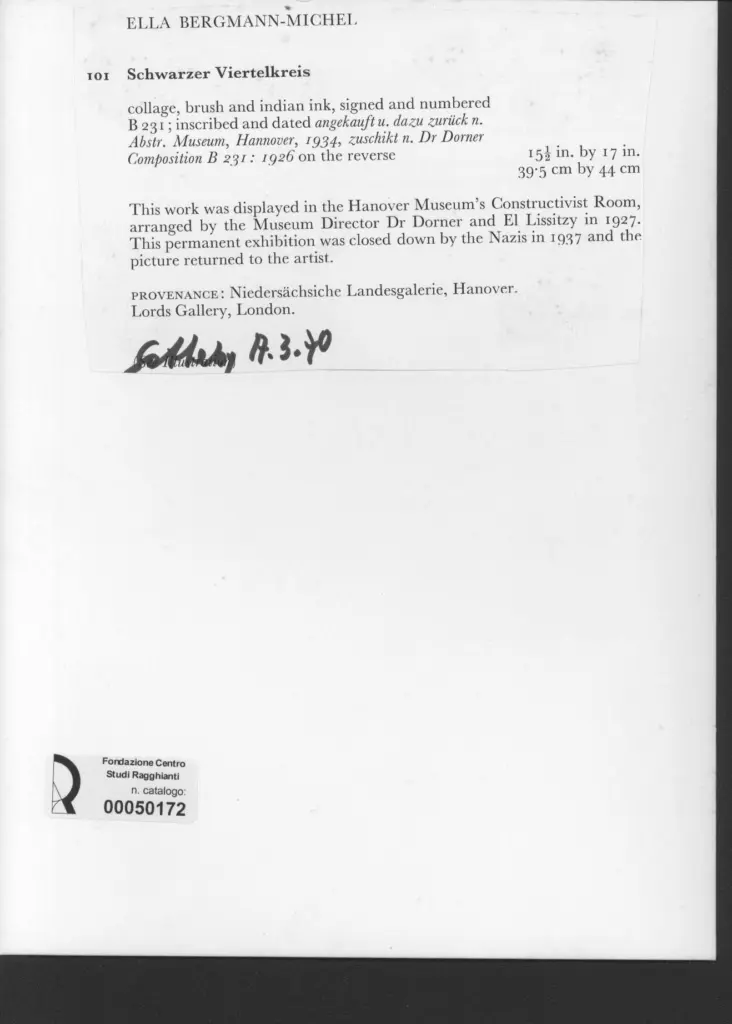 Anonimo , Bergmann - Michel, Ella - sec. XX - Schwarzer Viertelkreis , retro