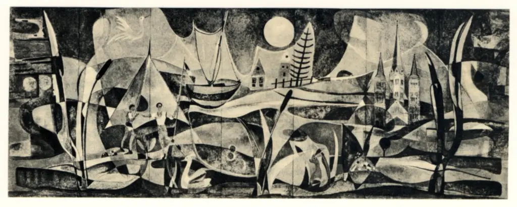 Augenstein, K. , Hermann, Dienz - sec. XX - Paesaggio futuristico , fronte