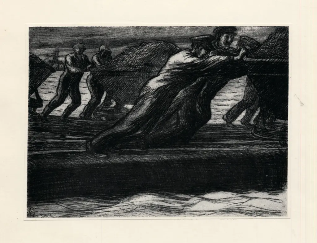 Hasse, Sella , - uomini che spingono vagoni su un promontorio