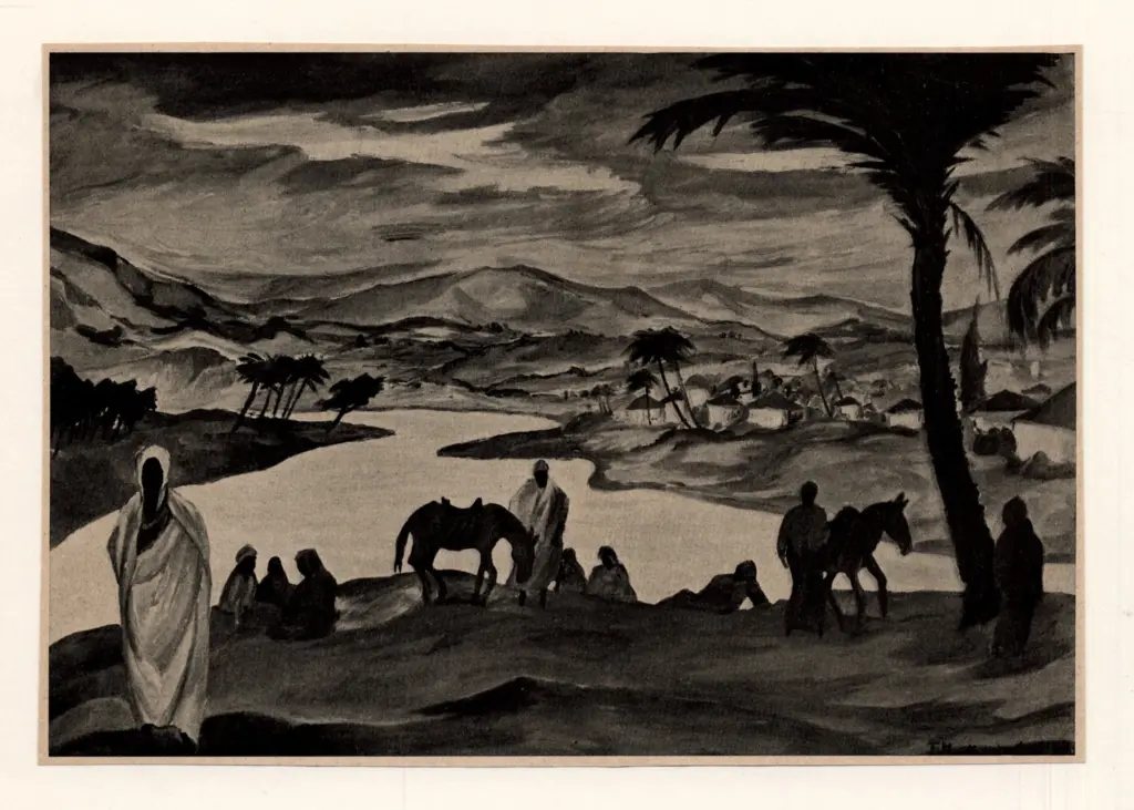 Heckendorf, Franz , - paesaggioorientale con figure al fiume