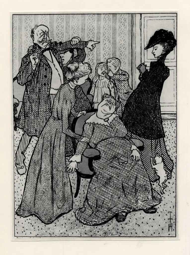 Heine, Thomas Theodor , - ritratto di famiglia con donna svenuta