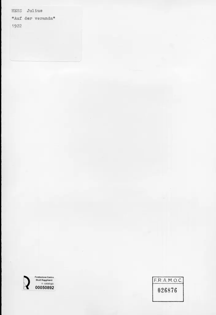 Anonimo , Hess, Julius - sec. XX - Sulla veranda , retro