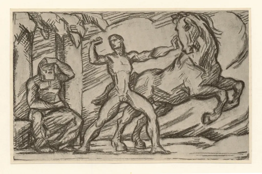 Anonimo , Hettner, Otto - sec. XIX/ XX - Figura con cavallo , fronte