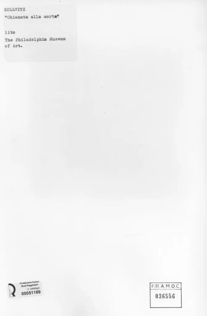 Anonimo , Kollwitz, Kathe - sec. XX - Chiamata alla morte , retro