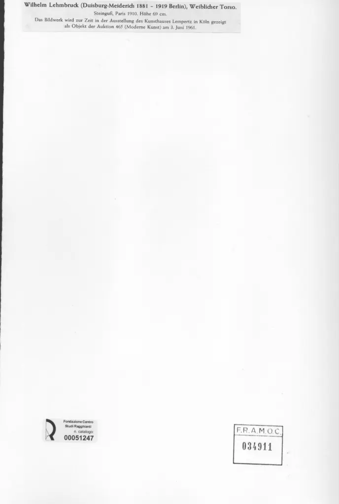 Anonimo , Lehmbruck, Wilhelm; sec. XX , retro