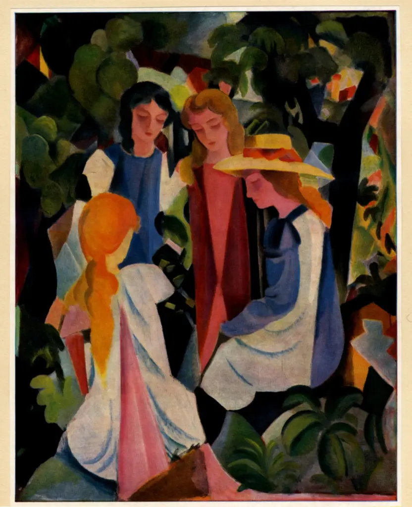 Anonimo , Macke, August - sec. XX - M&auml;dchen in walde