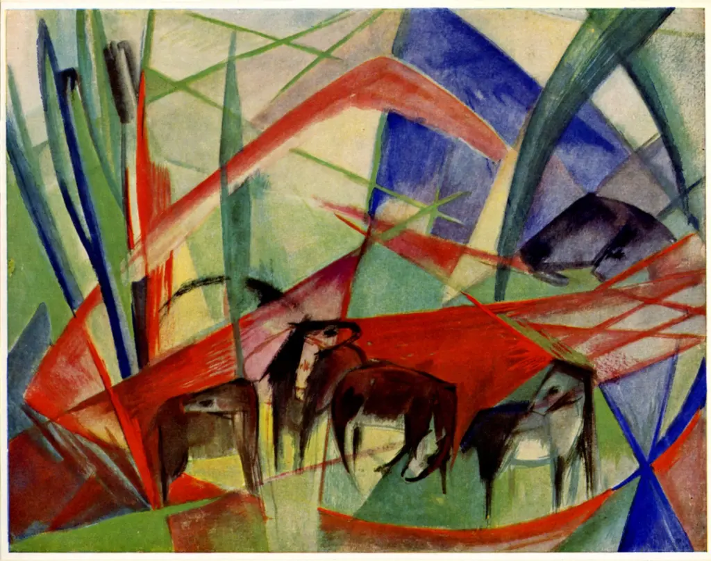 Anonimo , Marc, Franz - sec. XX - Landschaft mit schwarzen Pferden , fronte