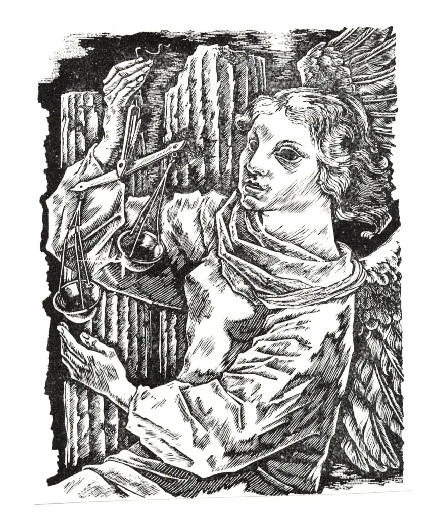 Anonimo , Orlowski, Hans - sec. XX - Angelo con bilancia , fronte