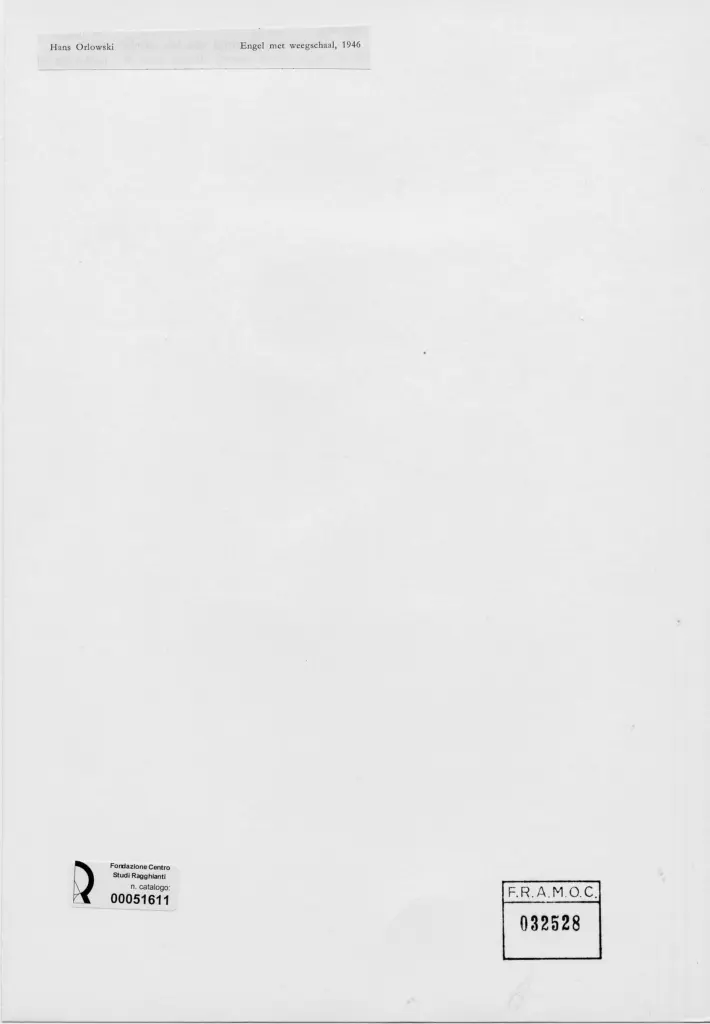 Anonimo , Orlowski, Hans - sec. XX - Angelo con bilancia , retro