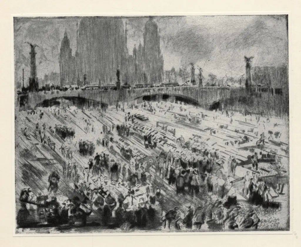 Anonimo , Paeschke, Paul - sec. XX - Veduta di citt&agrave; con mercato , fronte