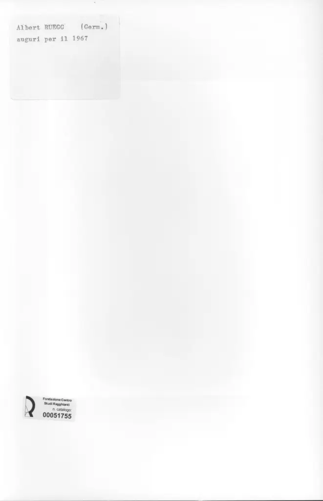 Anonimo , Ruegg, Albert - sec. XX - Auguri per il 1967 , retro