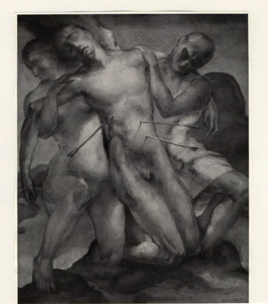 Anonimo , Schwalbach, Maler Karl - sec. XX - Der Heilige Sebastian , fronte