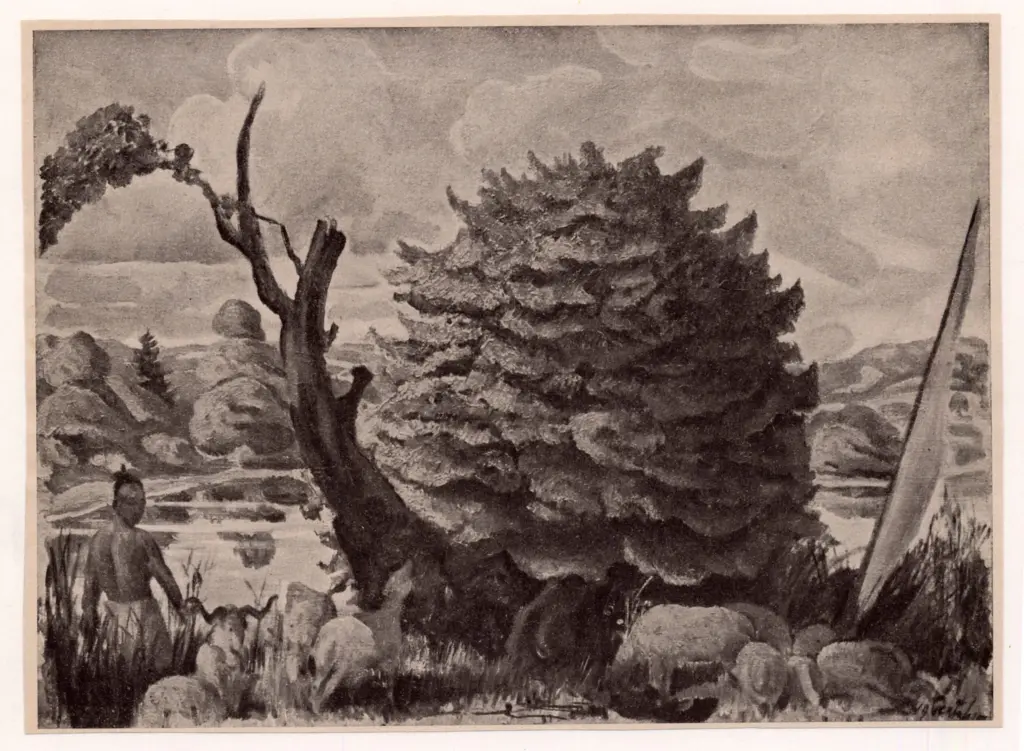 Anonimo , Teutsch, Walter - sec. XX - Paesaggio di lago con gregge di pecore , fronte