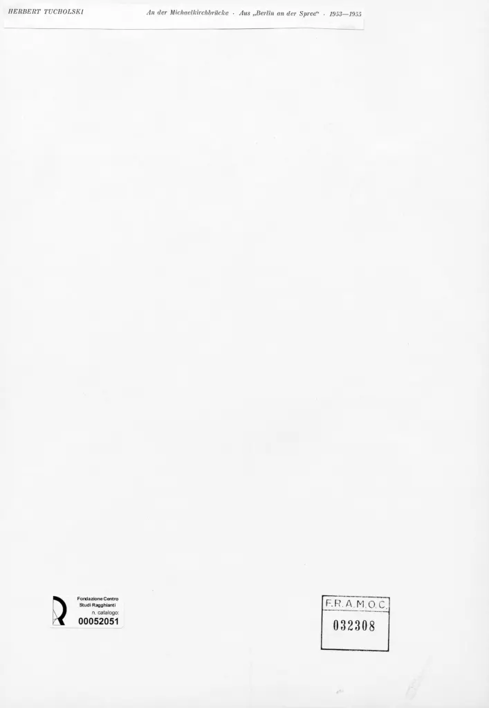 Anonimo , Tucholski, Herbert - sec. XX - Al ponte di Michaeli , retro