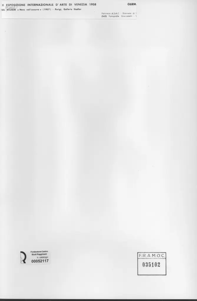 Giacomelli , Wessel, Wilhelm - sec. XX - Nero nell'azzurro , retro