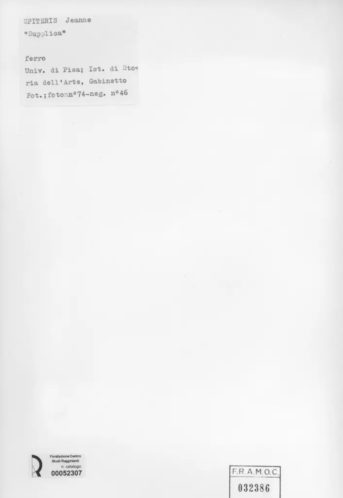 Anonimo , Spiteris, Jeanne - sec. XX - Supplica , retro