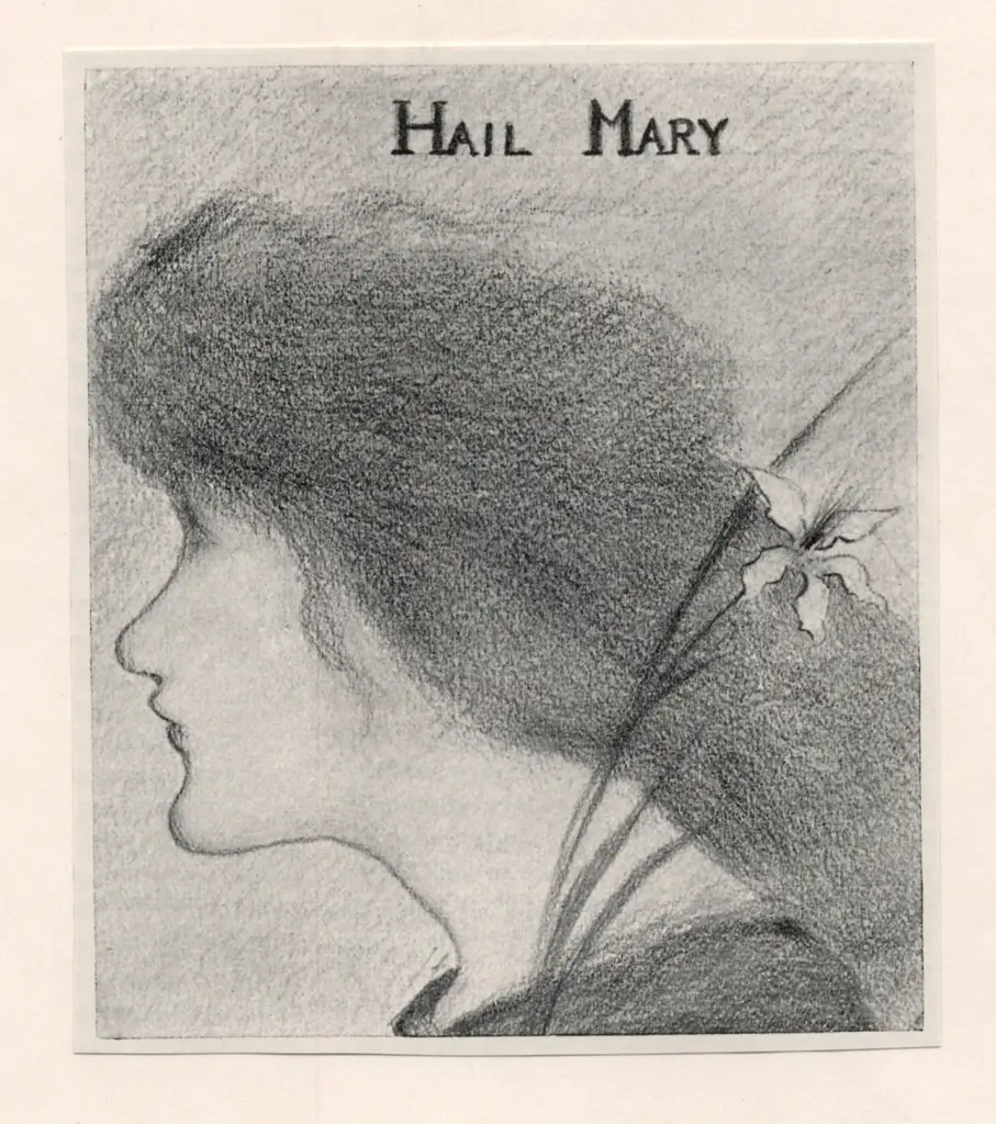 Beardsley, Aubrey , - ritratto di donna di profilo con fiore