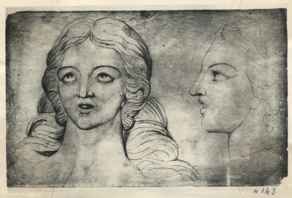 Blake, William , - Studio di volto di donna con lunghi capelli