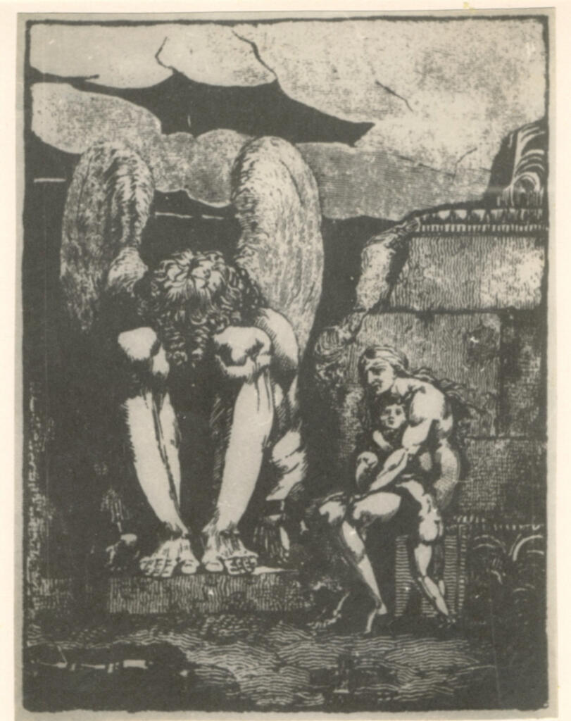 Blake, William , - Madre con i suoi figli difronte ad un gigantesco angelo di pietra