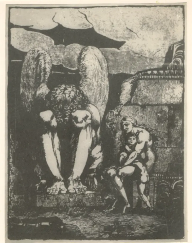 Anonimo , Blake, William - sec. XVIII/ XIX - Madre con i suoi figli di fronte ad un gigantesco angelo di pietra , fronte